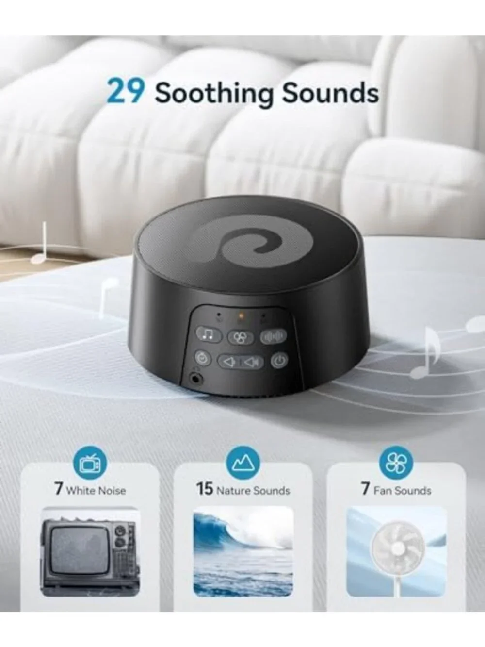 White Noise Sound Machine for Sleep, Relaxation & Baby Soothing - Portable